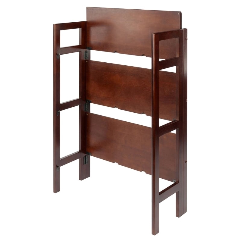 Pemberly Row 3-Tier Folding Transitional Solid Wood Book Shelf in Antique Walnut