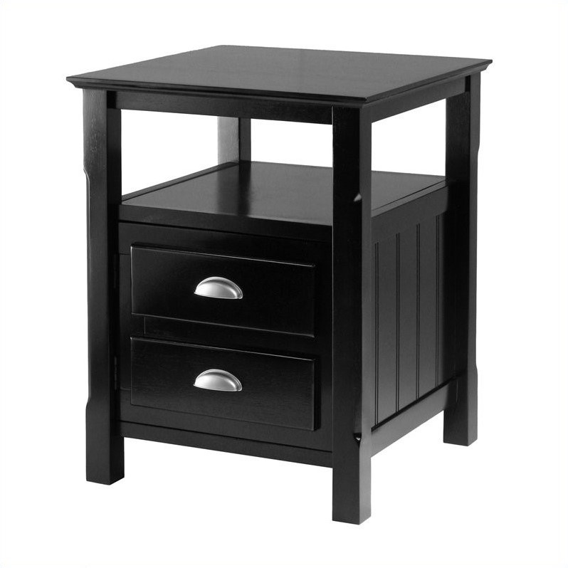 Pemberly Row Transitional Solid Wood Nightstand with 2-Drawer in Black