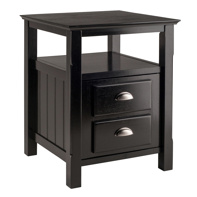 Pemberly Row Transitional Solid Wood Nightstand with 2-Drawer in Black