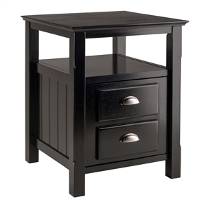 Pemberly Row Transitional Solid Wood Nightstand with 2-Drawer in Black