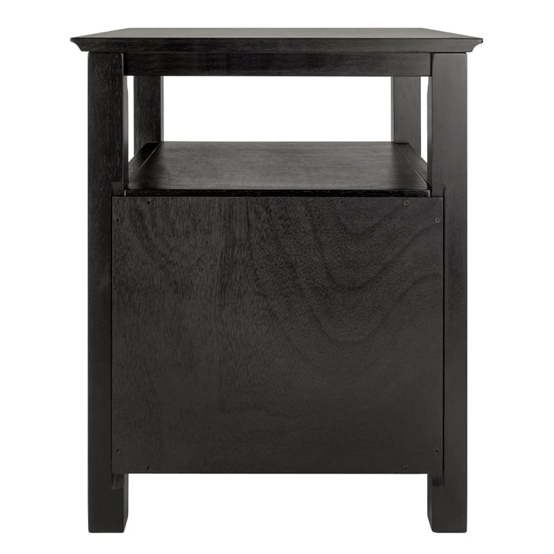 Pemberly Row Transitional Solid Wood Nightstand with 2-Drawer in Black