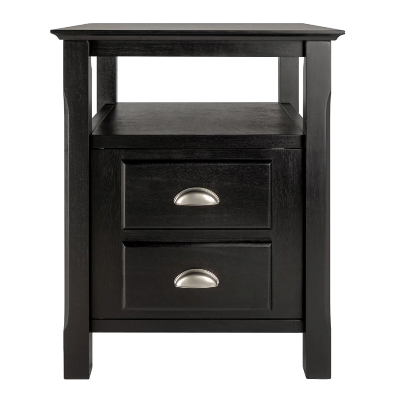 Pemberly Row Transitional Solid Wood Nightstand with 2-Drawer in Black