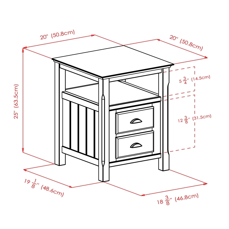 Pemberly Row Transitional Solid Wood Nightstand with 2-Drawer in Black