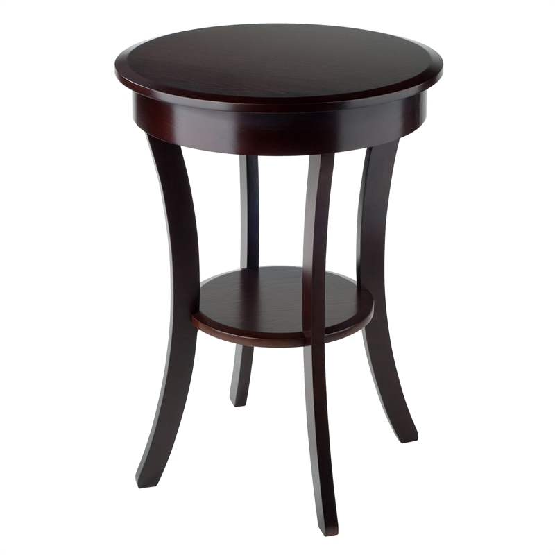 Pemberly Row Round Traditional Solid Wood Accent End Table in Cappuccino