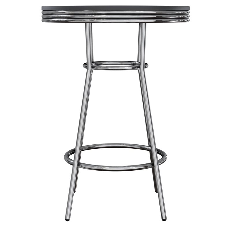 Pemberly Row 3-Piece Round Wood/Metal Pub Set in Black/Chrome