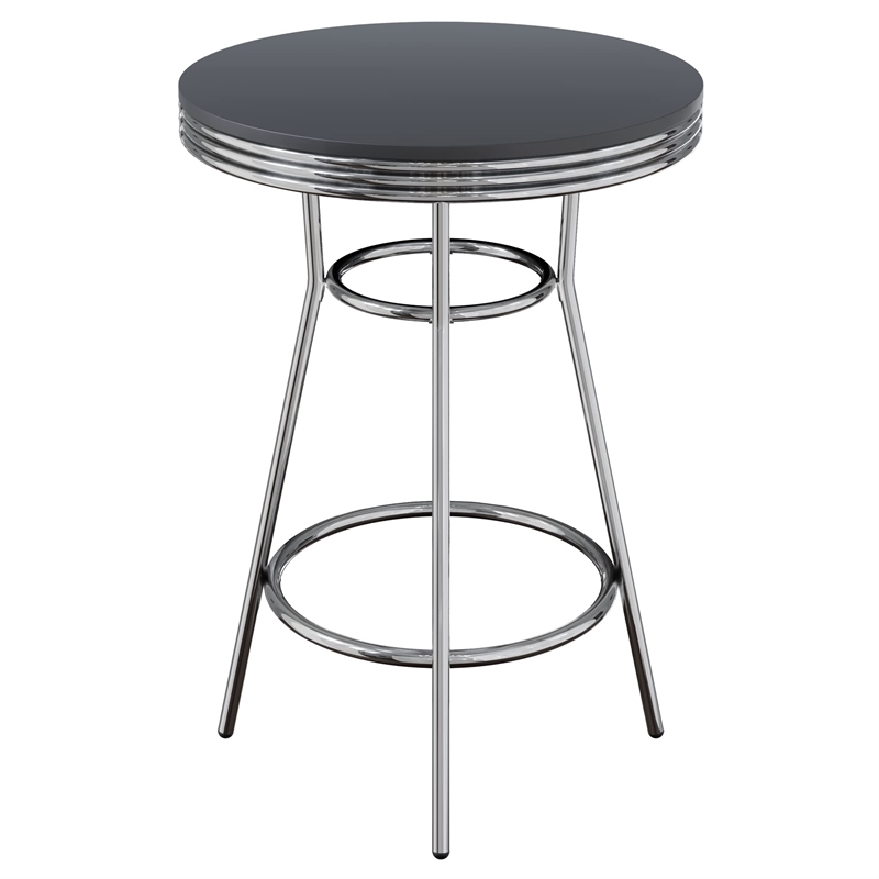 Pemberly Row 3-Piece Round Wood/Metal Pub Set in Black/Chrome