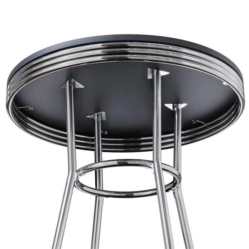 Pemberly Row 3-Piece Round Wood/Metal Pub Set in Black/Chrome