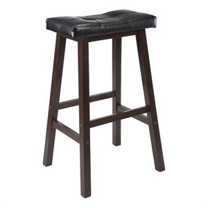 Pemberly Row 29.69&quot Solid Wood/Faux Leather Stool in Antique Walnut/Black