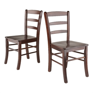 Pemberly Row 18&quot Ladder Back Solid Wood Dining Chair in Walnut (Set of 2)