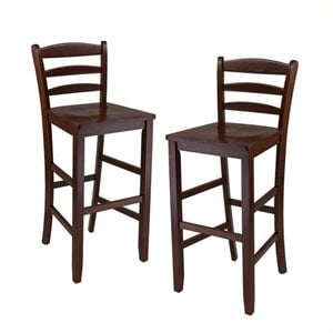 Pemberly Row 30.12&quot Solid Wood Bar Stool in Antique Walnut (Set of 2)
