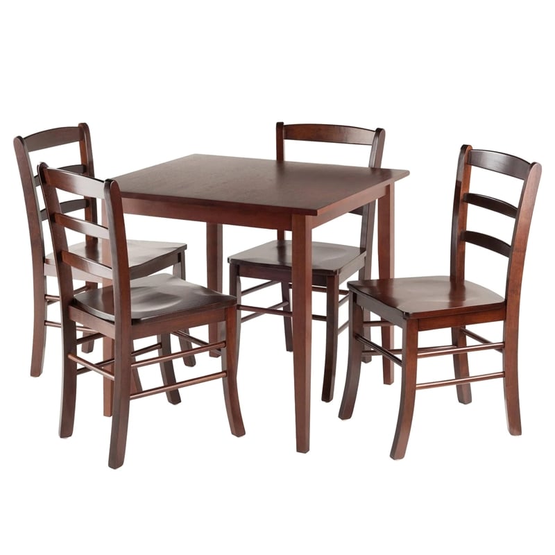Pemberly Row 5-Piece Transitional Solid Wood Dining Set in Antique Walnut
