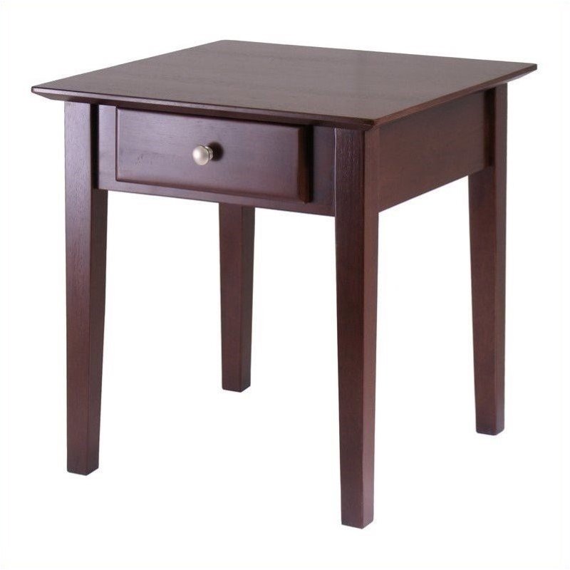 Pemberly Row Transitional Solid Wood End Table with 1 Drawer in Antique Walnut