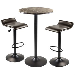 pemberly row 3 piece round faux marble top pub set in black