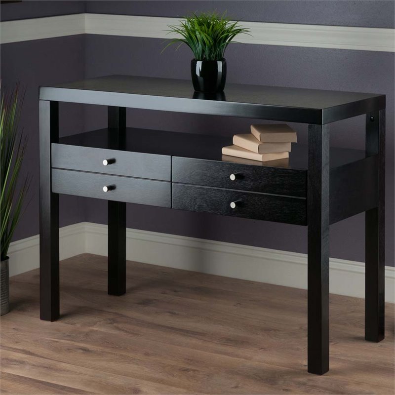 Pemberly Row Transitional Solid Wood Console Table in Espresso