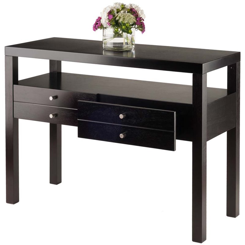 Pemberly Row Transitional Solid Wood Console Table in Espresso