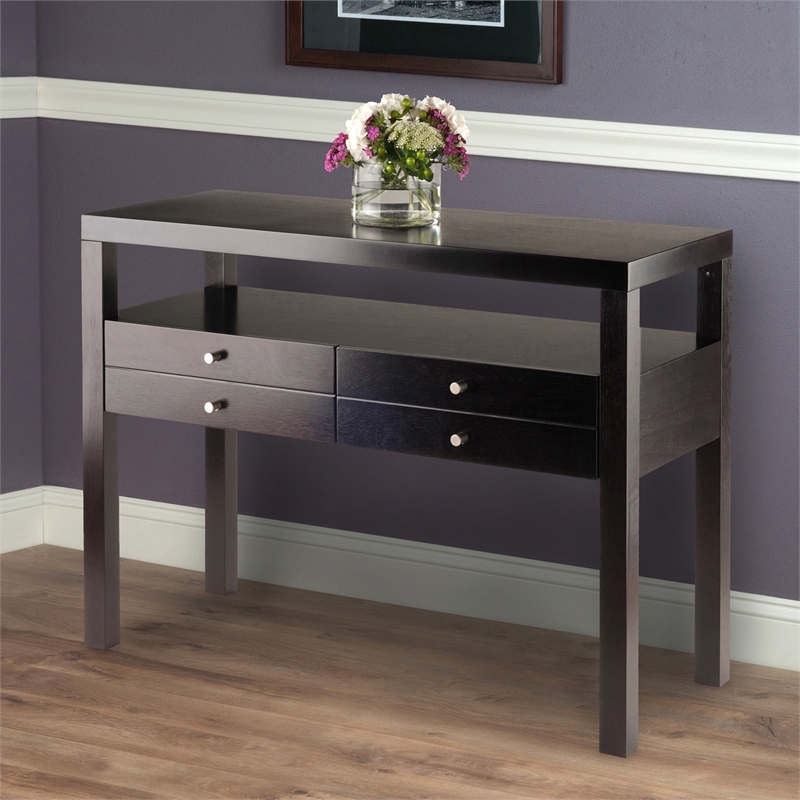 Pemberly Row Transitional Solid Wood Console Table in Espresso