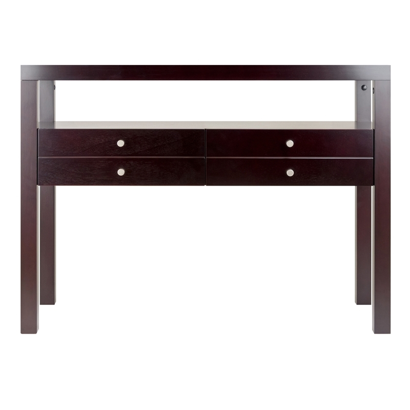 Pemberly Row Transitional Solid Wood Console Table in Espresso