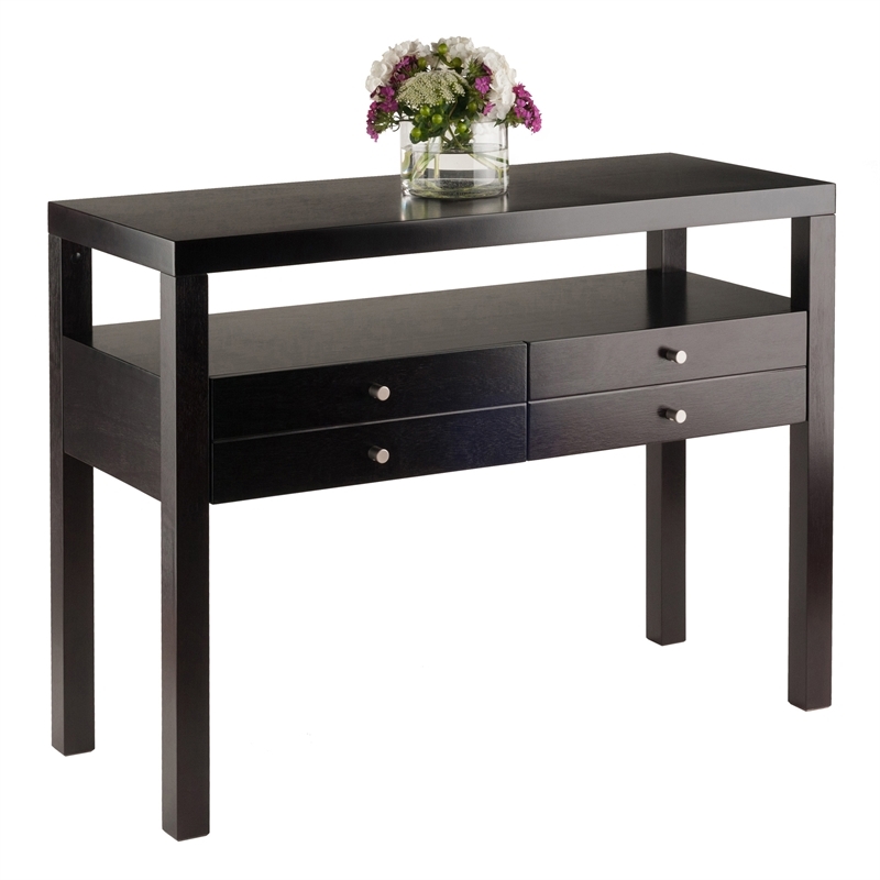 Pemberly Row Transitional Solid Wood Console Table in Espresso
