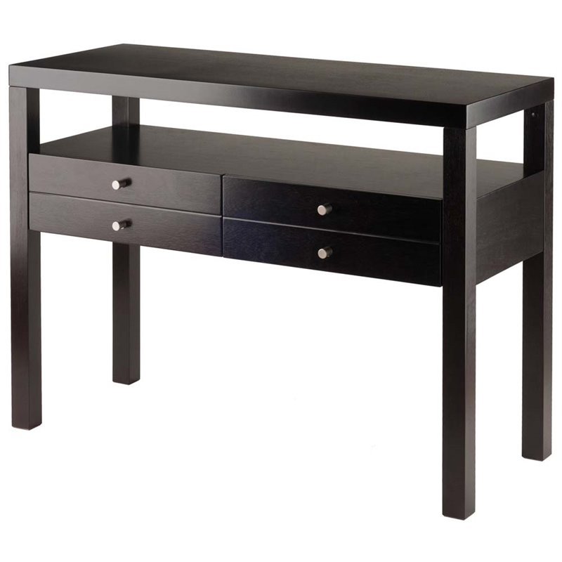 Pemberly Row Transitional Solid Wood Console Table in Espresso
