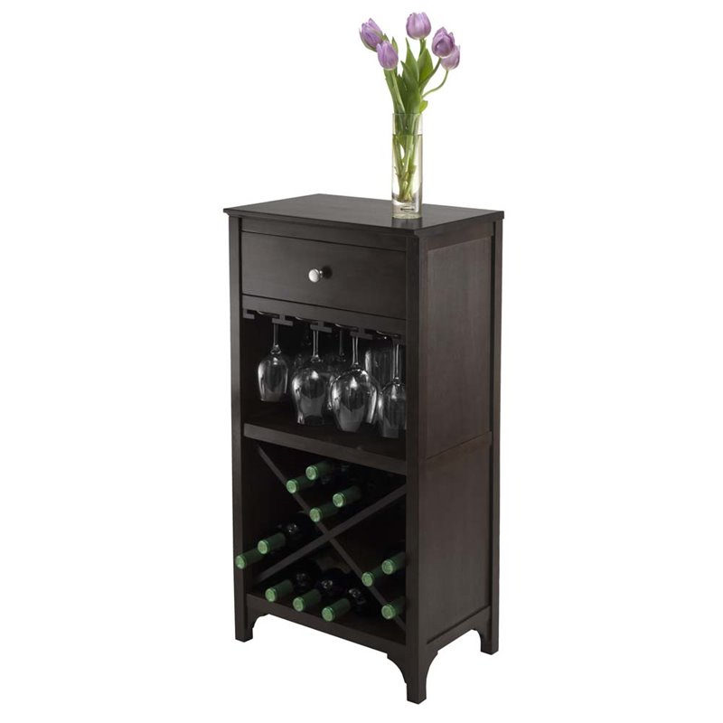 Pemberly Row Transitional Solid Wood Modular Wine Rack Cabinet in Dark Espresso