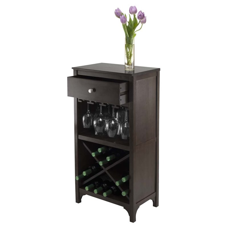 Pemberly Row Transitional Solid Wood Modular Wine Rack Cabinet in Dark Espresso