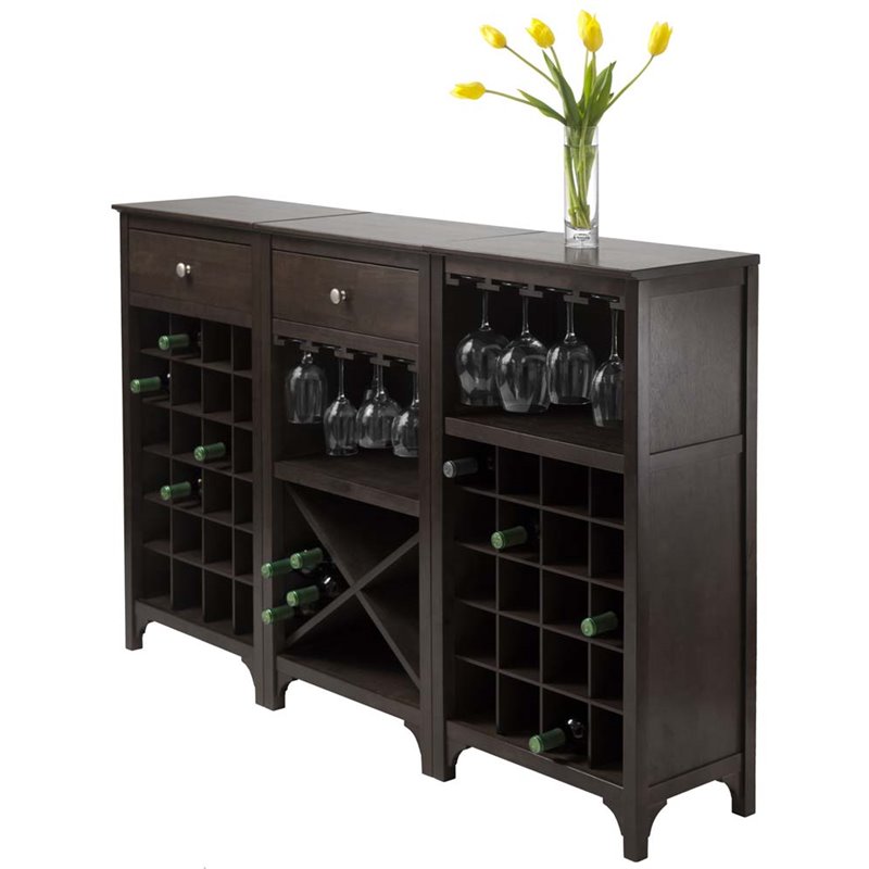 Pemberly Row Transitional Solid Wood Modular Wine Rack Cabinet in Dark Espresso