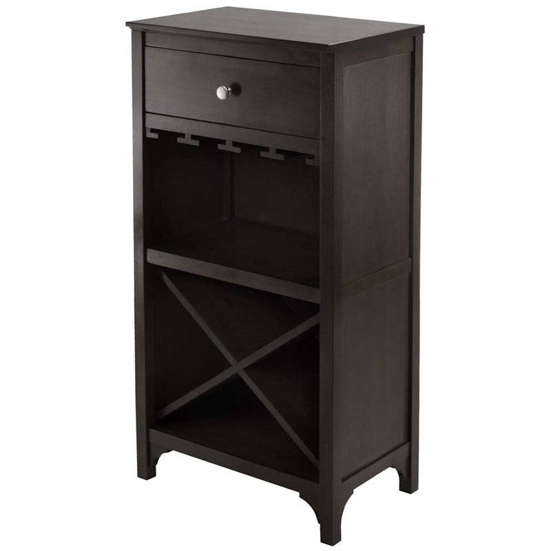 Pemberly Row Transitional Solid Wood Modular Wine Rack Cabinet in Dark Espresso