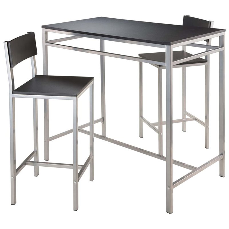 Pemberly Row 3-Piece Metal/Wood Counter Height Dining Set in Black/Gray