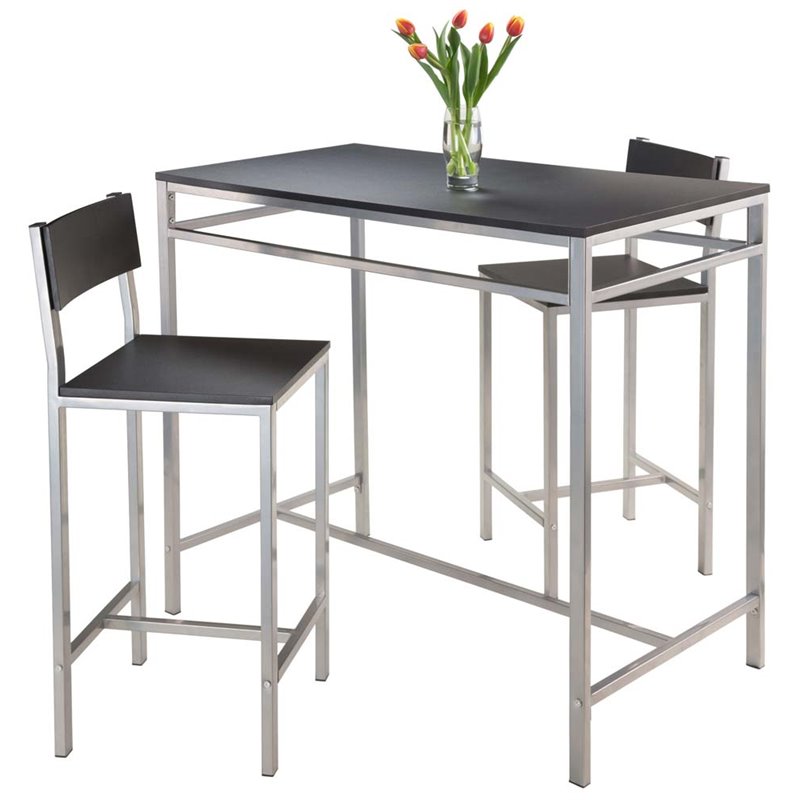 Pemberly Row 3-Piece Metal/Wood Counter Height Dining Set in Black/Gray