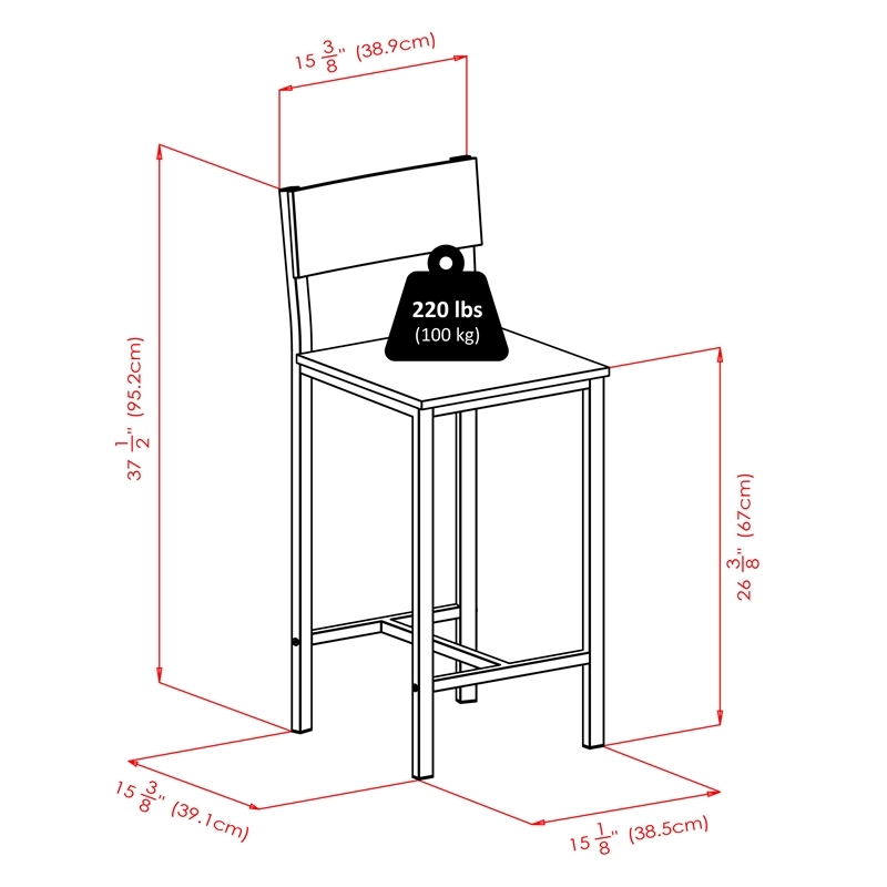 Pemberly Row 3-Piece Metal/Wood Counter Height Dining Set in Black/Gray