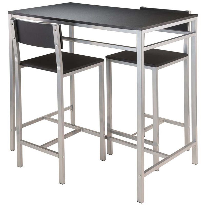 Pemberly Row 3-Piece Metal/Wood Counter Height Dining Set in Black/Gray