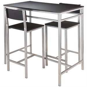 Pemberly Row 3-Piece Metal/Wood Counter Height Dining Set in Black/Gray