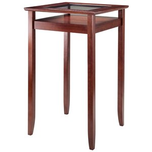 pemberly row square glass top pub table in walnut