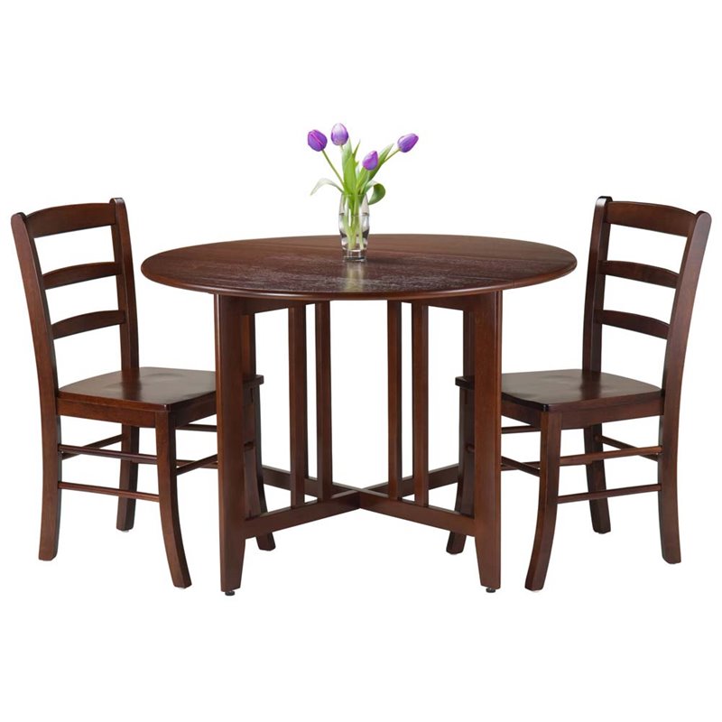 Pemberly Row 3-Piece Round Drop Leaf Solid Wood Dining Set in Antique Walnut