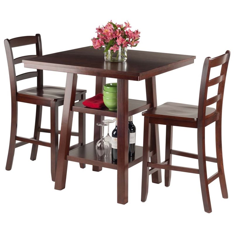Pemberly Row 3-Piece Square Counter Height Solid Wood Dining Set in Walnut