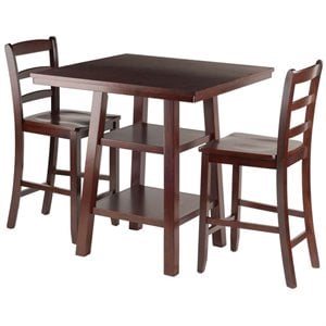 Pemberly Row 3-Piece Square Counter Height Solid Wood Dining Set in Walnut
