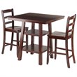 Pemberly Row 3-Piece Square Counter Height Solid Wood Dining Set in Walnut