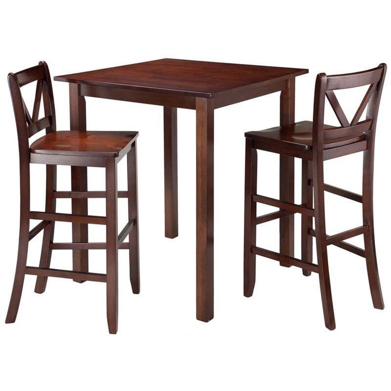 Pemberly Row 3-Piece Square Transitional Solid Wood Pub Set in Walnut