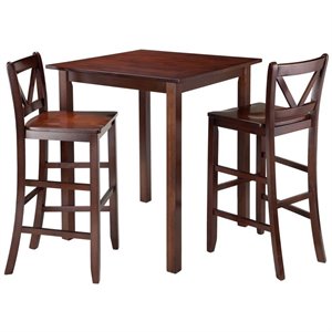 Pemberly Row 3-Piece Square Transitional Solid Wood Pub Set in Walnut