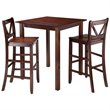 Pemberly Row 3-Piece Square Transitional Solid Wood Pub Set in Walnut