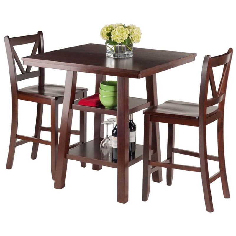Pemberly Row 3-Piece Square Counter Height Solid Wood Dining Set in Rich Walnut