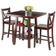 Pemberly Row 3-Piece Square Counter Height Solid Wood Dining Set in Rich Walnut