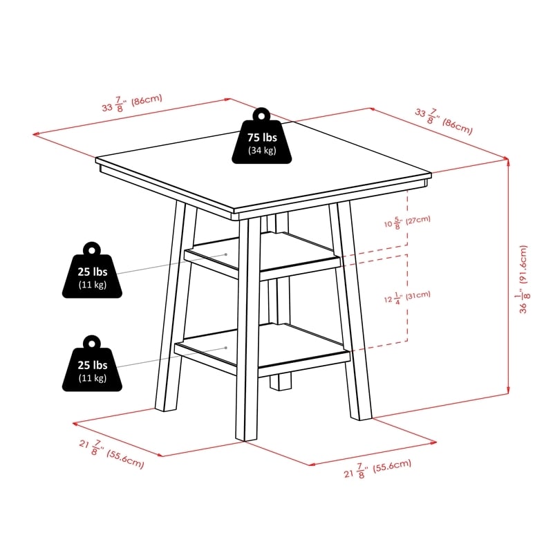 Pemberly Row 3-Piece Square Counter Height Solid Wood Dining Set in Rich Walnut