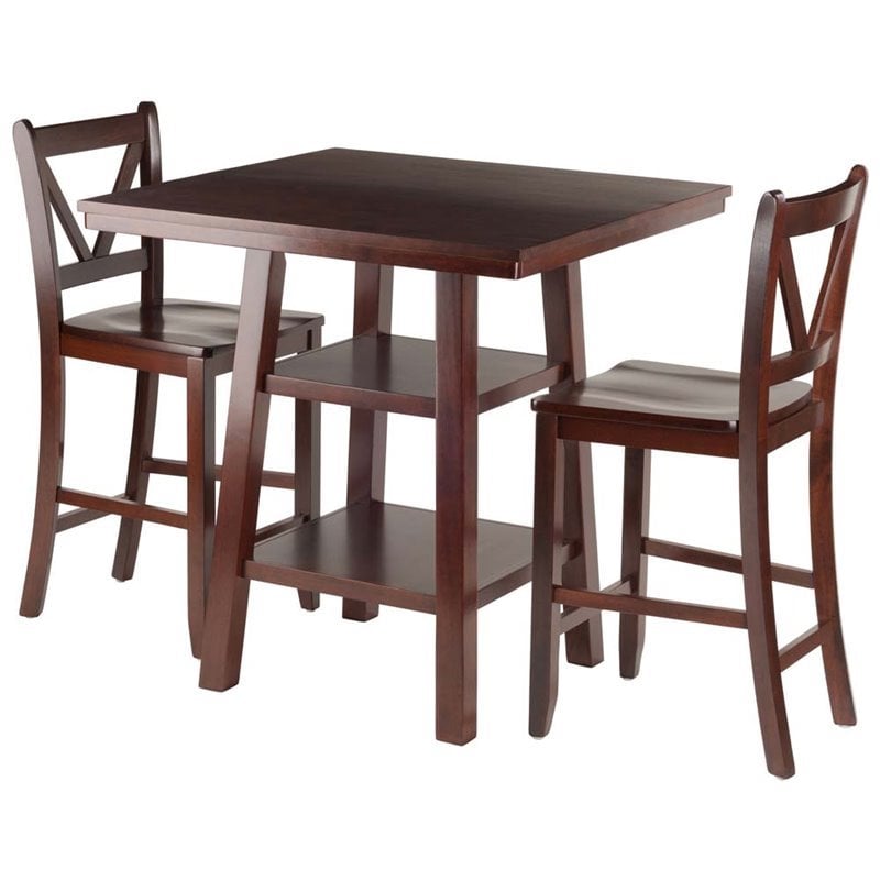 Pemberly Row 3-Piece Square Counter Height Solid Wood Dining Set in Rich Walnut
