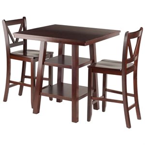 Pemberly Row 3-Piece Square Counter Height Solid Wood Dining Set in Rich Walnut