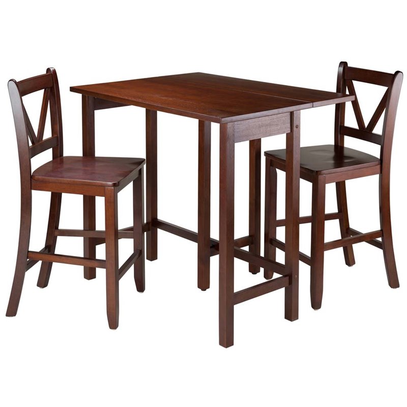 Pemberly Row 3-Piece Drop Leaf Counter Height Solid Wood Dining Set in Walnut