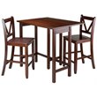 Pemberly Row 3-Piece Drop Leaf Counter Height Solid Wood Dining Set in Walnut