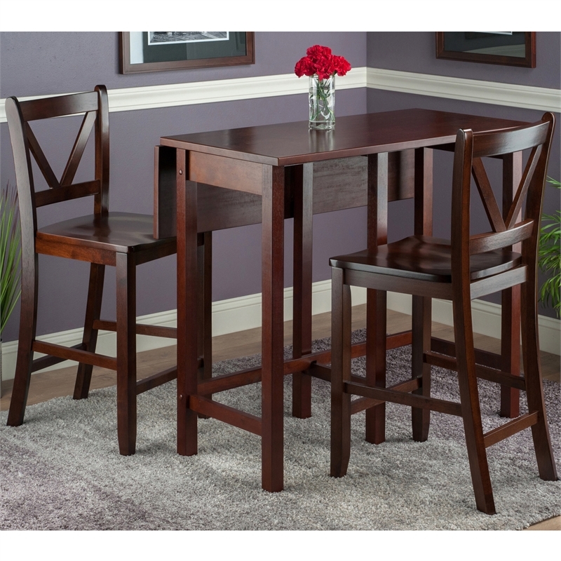 Pemberly Row 3-Piece Drop Leaf Counter Height Solid Wood Dining Set in Walnut