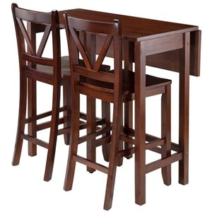 Pemberly Row 3-Piece Drop Leaf Counter Height Solid Wood Dining Set in Walnut