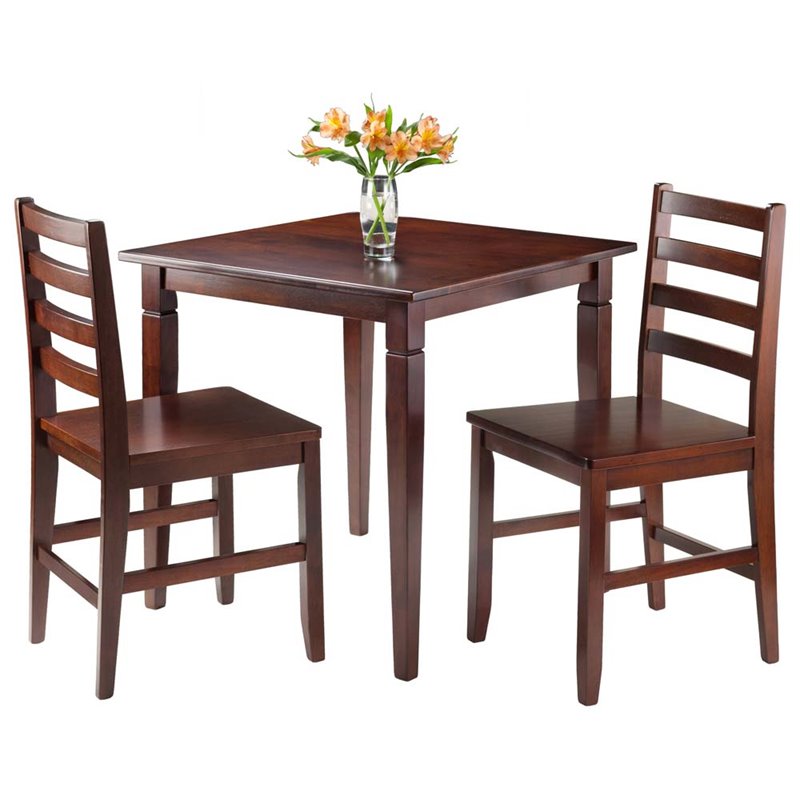 Pemberly Row 3-Piece Square Transitional Solid Wood Dining Set in Walnut